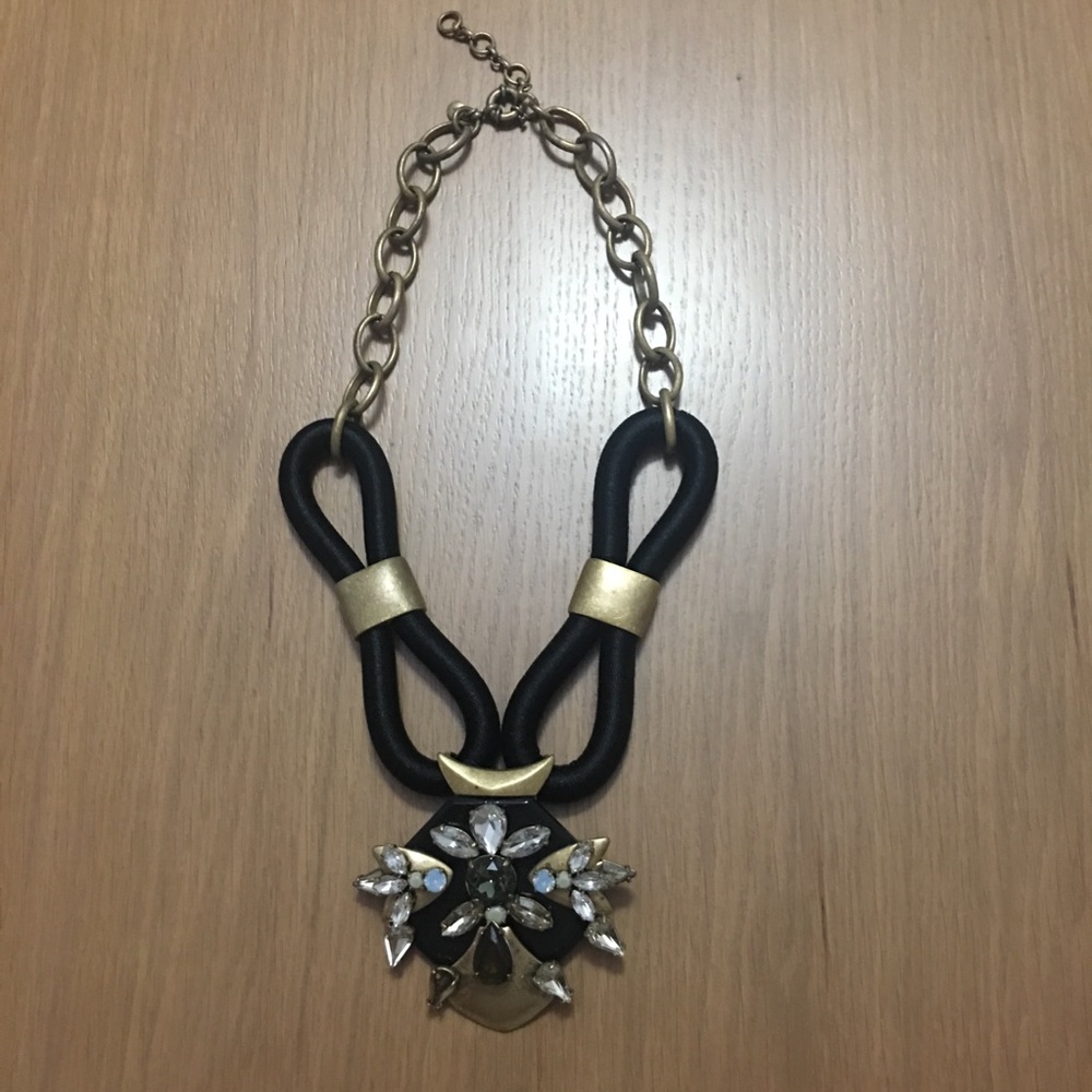 J. Crew black rope Art Deco statement necklace